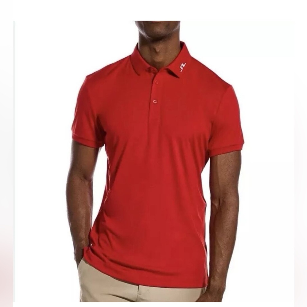 J. Lindeberg Men's KV Regular Fit Golf Polo Shirt in Barbados Red Size